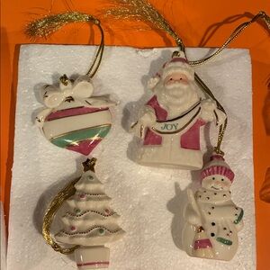 Lenox Holiday Ornament Set with Gold, Pink, and Green Accents